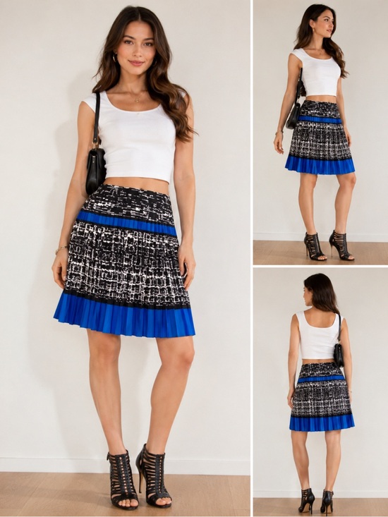 Vince Camuto Dresses & Skirts - Vince Camuto Black-and-Blue Pleated Hem Printed A-Line Skirt